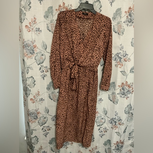 FRNCH Dresses & Skirts - FRNCH Brown Black Buttoned Long Sleeve Sundress